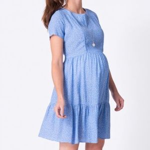 Blue dot tiered maternity and nursing dress seraphine